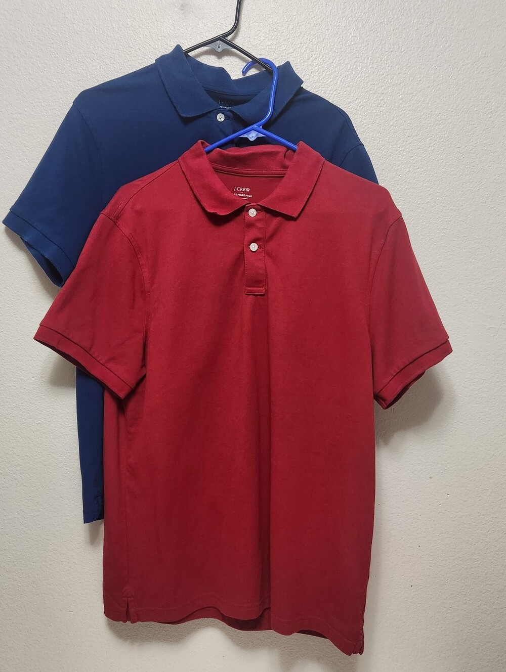 J Crew Flex Pique Polo Shirts L (Lot Of 2) Blue Red Short Sleeve Untucked Preppy